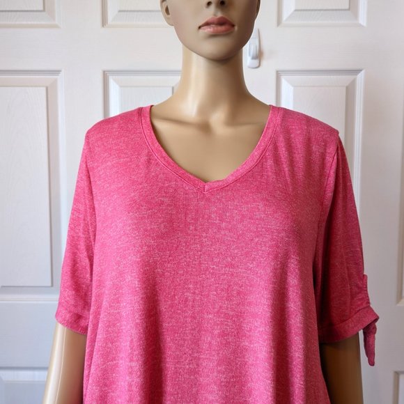 Lane Bryant Pink V Neck Short Sleeve with Ties Tunic Length Top Size 14/16 - Picture 2 of 7